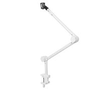 Ciieeo Heavy Duty White Metal Microphone Boom Arm Desk Mount with Plastic Base and Mic Clips, 360-degree Rotatable Stand Ensuring Stability and Reducing Unwanted Noise for Podcast