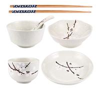 Ciieeo Household Tableware for Daily Dining Japanese Tableware Set 6 Pcs Practical Ceramic and Wooden with Bowl Plate Cup Spoon and Chopsticks for One Person