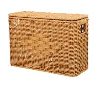 Ciieeo Imitation Rattan Tall Narrow Storage Basket with Lid for Desktop and Shelf Use Hand-woven Small Shelf Storage Basket with Space Optimization and Multi-room Versatility