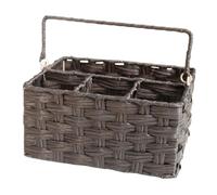 Ciieeo Imitation Wicker Cutlery Organizer with Handle Portable Rustic Utensil Caddy Basket for Kitchen Countertop and Picnic Plastic with Iron Frame Silverware Holder