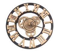 Ciieeo Industrial Gear Wall Hanging Clock 30cm Golden Metal and Wood Retro Creative Wall Clock Easy to Install for Kitchen and Bedroom Decor