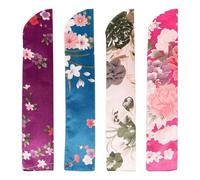 Ciieeo Japanese Folding Fan Bag 4pcs Set Satin Double-layer Portable Fan Pouch with Floral Patterns Storage for Travel