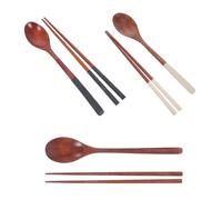 Ciieeo Korean Wooden Spoon and Chopsticks Set, Portable Flatware Utensils, Natural Wood Material, Long Handle for Tableware Use, 3Pcs Korean Utensil Set