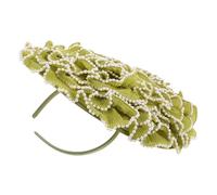 Ciieeo Large Green Floral Fascinator Headpiece with Pleated Wave Pearl Embellishment for Tea Party Wedding Cocktail Hair Accessory