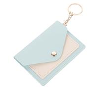 Ciieeo Leather Small Coin Purse Keychain Wallet Blue Patchwork Card Holder Portable Change Purse for Women