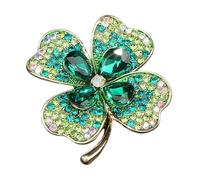 Ciieeo Lucky Green Four-leaf Clover Rhinestone Brooch Pin Irish Shamrock Lapel Accessory for Jackets Bags Small St Patrick’s Day Fashion