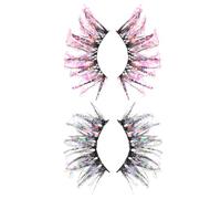 Ciieeo Luminous Fake Eyelashes 2 Pairs Creative Fluorescence Design 3d Effect and Comfortable Fiber Material Glitter False Eyelashes Extensions for Parties and Dates
