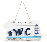 Ciieeo Mediterranean Style Wooden Lighthouse Wc Sign Board Hand-painted Bathroom Ornament with Ocean Themed Design and Simple Coastal Decor for Seaside Bathroom