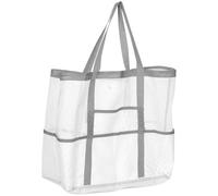 Ciieeo Mesh Large Beach Bag for Women with Zipper Pocket and Handle, Portable Nylon Tote Bag for Storage of Swimming Gear, for Vacations and Family Days