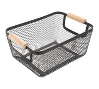 Ciieeo Metal Mesh Basket with Handle 25x17x10cm - Wire Storage Basket for Organising Bathroom Toiletries | Black Countertop Cosmetic Caddy & Kitchen Cabinet Condiment Organizer to Stop Clutter
