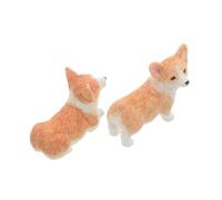 Ciieeo Miniature Corgi Figurines 2pcs Resin Dog Statues Dashboard Ornament Cute Yellow White Puppy Desktop Decoration for Car and Home Garden