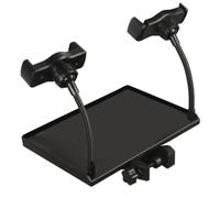 Ciieeo Movable Mic Sound Card Tray Clip-on with Raised Edges and Height Adjustable Black Plastic Holder for Music and Microphone Stands for Offices and Lectures