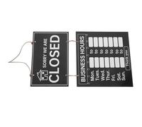 Ciieeo Multi-function Open Closed Sign Business Hours Sign Hanging Closed Shop Accessories Black Glass Plastic Wood Simple Vibrant Colors Highly Visible for Beauty Parlours and Nail
