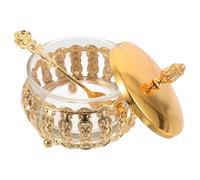Ciieeo Multi-purpose Decorative Sugar Jar with Spoon, Golden Iron and Glass Sealed Storage Container for Kitchen and Household Use, Elegant Appearance Spice Canister