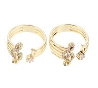 Ciieeo Music Note Rings Comfortable Fit for Couples 2pcs Adjustable Open Elegant Gold Rhinestone Copper Bands with Oxidation Resistance for Anniversaries and Proposals