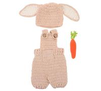 Ciieeo Newborn Bunny Outfit Set for Photoshoots with Adjustable Soft Acrylic Yarn Overalls and Carrot Prop, Adorable Handmade Crochet Animal Design for Special Occasions and Easter