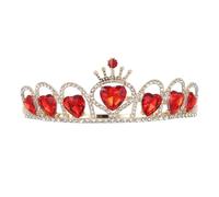 Ciieeo Orange Red Heart Crown Headband for Bride Wedding, Delicate Acrylic and Iron Tiara Hair Ornament, Small Elegant Queen Headdress for Banquet and Performance