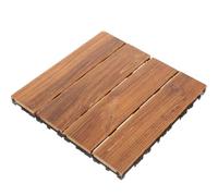 Ciieeo Outdoor Interlocking Anti-Corrosion Wooden Deck Tiles, Waterproof Carbonized Solid Wood Flooring for Patio Balcony Garden, 4pcs Set with Wood Wax Oil Finish