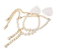 Ciieeo Pearl High Heel Shoe Straps with Rhinestone Beads Detachable Anti-Loose Sandal Straps Extender with Adhesive Heel Cushions Beige
