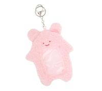 Ciieeo Plush Cartoon Card Holder Keychain, Portable Pink Rabbit Id Badge Sleeve with Soft Plush Cover, Bus Pass and Student Card Case for Travel and Campus Use