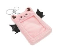 Ciieeo Plush Devil Wings Card Holder Keychain, Pink Soft Id Card Sleeve for Student Photocard Display, Reusable Badge Protector with Hanging Accessory