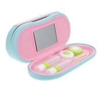 Ciieeo Portable Double-Layer Blue Lens Case with Eyeglass Holder, Wear-Resistant Professional Contacts Holder for Travel and Household Use