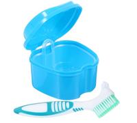 Ciieeo Portable Plastic Denture Storage Case with Protective Cover and Cleaning Brush for Travel and Camping, Blue Denture Container Box for False Teeth Care and Hygiene Random Color