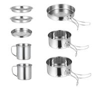 Ciieeo Portable Stainless Steel Camping Cook Pot Set with Wear Resistant Foldable Handles, Picnic Cooking Kit for Outdoor Activities and Hiking, for 5-6 People