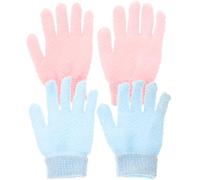 Ciieeo Practical Exfoliating Bath Gloves 2 Pairs Double-Sided Body Scrub Shower Gloves for Adult Spa Use, Thickened Blue and Pink Bathing Scrubber Set
