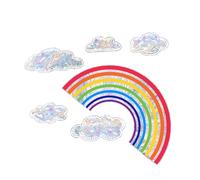 Ciieeo Rainbow Cloud Static Cling Window Decals Collision Bird Deterrent Decorative Sun Catcher Film Non Adhesive Glass Stickers for Home Window Protection and Decoration