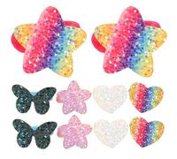Ciieeo Rainbow Gradient Glitter Hair Ties 5 Pairs Elastic Sequin Ponytail Holders with Heart and Star Motifs for Hair Accessories at Home and School