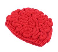Ciieeo Red Brain Shape Prank Hat Hand Knit Halloween Party Cap | Woolen Yarn, Creative Novelty Style, Entertainment and Parties, Adult Fit with Elastic Comfort