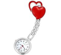 Ciieeo Red Heart Shaped Nurse Pocket Watch Practical Clip-On Fob Watch for Doctors and Medical Professionals