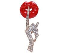 Ciieeo Red Lip Metal Brooch for Women Clothes Decor, Cute Rhinestone Lapel Pin, Shawl Scarf Pin Accessory for Sweater Coat and Suit Jacket