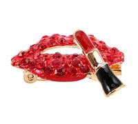 Ciieeo Red Rhinestone Brooch Pin Lip Shape Lipstick Shaped Zinc Alloy Versatile Decorative Accessory Fashionable Unique Eyecatching Suit Lapel Pin for Evening Events and Parties