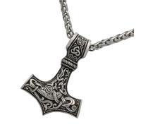 Ciieeo Retro Alloy Thor’s Hammer Necklace for Men Viking Mjolnir Pendant Silver Tone Neck Chain Male Jewelry Accessory