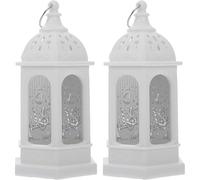 Ciieeo Retro Mini Lights, 2pcs Moroccan Style LED Candle Lanterns for Religious Festivals, Eid Mubarak Lanterns with Islamic Patterns for Ramadan Table Decor Celebrations, 13cm
