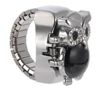 Ciieeo Retro Owl Pattern Finger Ring Watch for Women, Small Black Analog Decorative Casual Ring Watch with Dial, Vintage Style Statement Jewelry for Everyday Wear