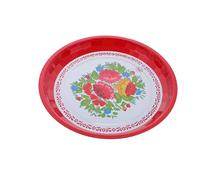 Ciieeo Retro Style Enamelware Fruits Plate 35cm Red Flat-Bottomed Vintage Household Serving Dish for Home Dining