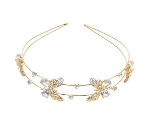 Ciieeo Rhinestone Butterfly Wedding Headband Gold Double-layer Bridal Headdress with Cubic Zirconia for Bridesmaids and Women’s Wedding Accessories