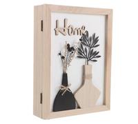 Ciieeo Rustic Wood Key Holder Hooks with Decorative Dried Flower Storage Box Multi-Storage Wooden Key Organizer for Home and Office Wall Mount