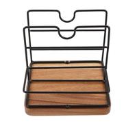 Ciieeo Rustic Wooden Napkin Holder Stand with Wrought Iron Base Multipurpose Tabletop Dispenser for Kitchen Dining Party Napkin Stand and Spice Rack Vintage Industrial Style for Farmhouse