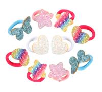 Ciieeo Sequin Glitter Hair Ties 5 Pairs Rainbow Gradient Elastic Ponytail Holders Featuring Heart and Star Designs for Little Hair Styling