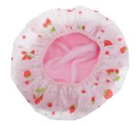Ciieeo Shower Cap Hair Cover Double Layers Strawberry Printed with Elastic Band, Fast Dry Pe Bathing Hat, Lightweight Waterproof for Spa and Home Use