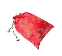 Ciieeo Silk Drawstring Jewelry Storage Bag, Small Red Wedding Favor Pouch with Random Chinese Pattern, Decorative Candy and Bag for Party Use