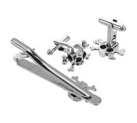 Ciieeo Skull Tie Clip and Cufflinks Set Stylish and Unique Design for Men 3pcs Silver Alloy Material with Handpolished Finish Necktie Accessories for Business and Casual Occasions