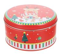 Ciieeo Small Round Tinplate Cookie Box with Lid, Cartoon Candy Canister for Party and Christmas Candy Storage, Xmas Festival Wrapping Case, Random Pattern