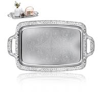 Ciieeo Stainless Steel Rectangular Snacks Serving Plate 15.35X9.06In Metal Food Tray with Raised Edging for Outdoor Parties and Barbecue Tabletop Organizer