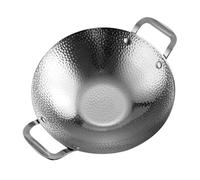 Ciieeo Stainless Steel Wok Double Handle Hammered Texture Cooking Pot Household Hot Pot for Korean BBQ and Noodle Cooking Wear-Resistant Pan with Handles Easy to Clean