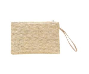Ciieeo Straw Clutch Bags Convenient and Portable Handheld Beach Bag for Women with Wood Material Small Coin Purse Stylish and Unique Design in Khaki for Travel and Work
